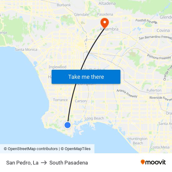 San Pedro, La to South Pasadena map