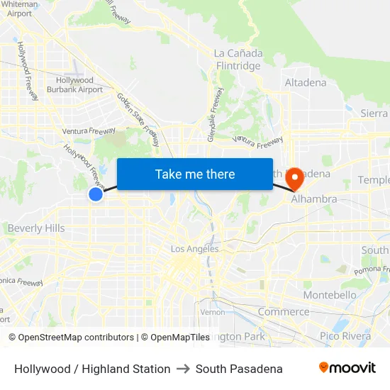 Hollywood / Highland Station to South Pasadena map