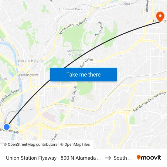 Union Station Flyaway - 800 N Alameda St at Union Station / Patsaurus Plaza to South Pasadena map