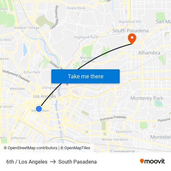 6th / Los Angeles to South Pasadena map