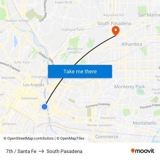 7th / Santa Fe to South Pasadena map