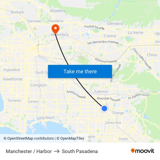 Manchester / Harbor to South Pasadena map