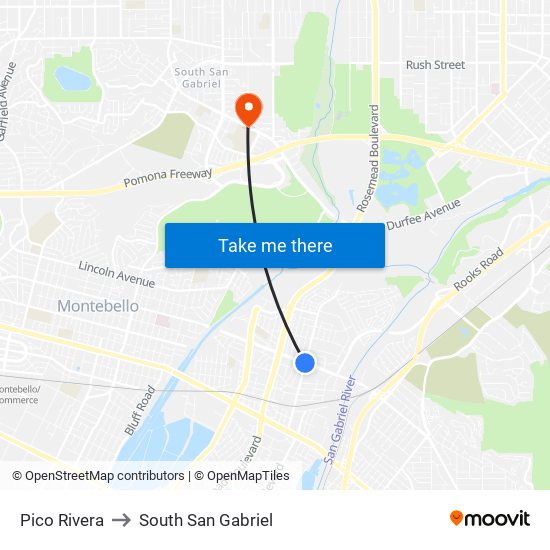 Pico Rivera to South San Gabriel map