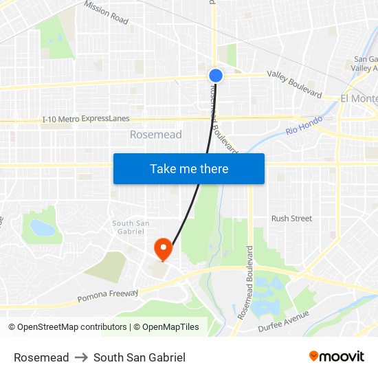 Rosemead to South San Gabriel map