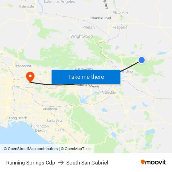 Running Springs Cdp to South San Gabriel map