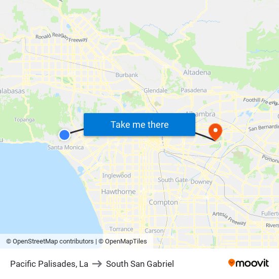 Pacific Palisades, La to South San Gabriel map