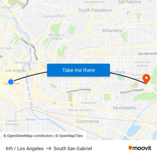 6th / Los Angeles to South San Gabriel map