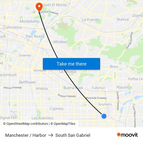 Manchester / Harbor to South San Gabriel map