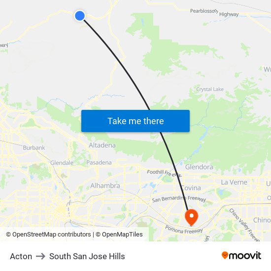 Acton to South San Jose Hills map