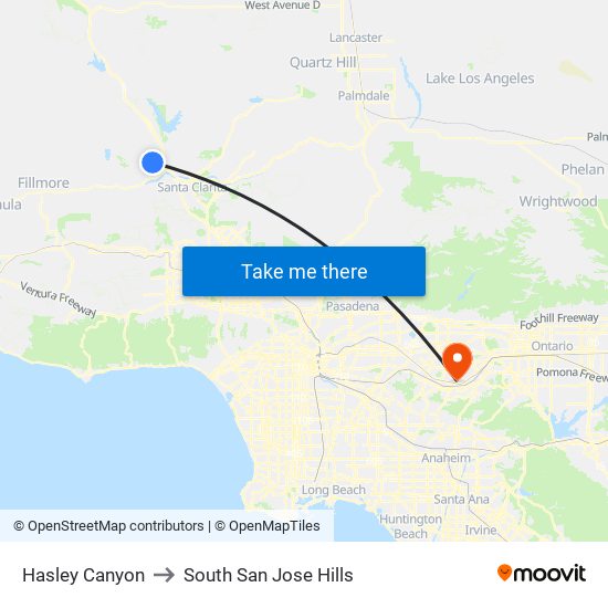 Hasley Canyon to South San Jose Hills map