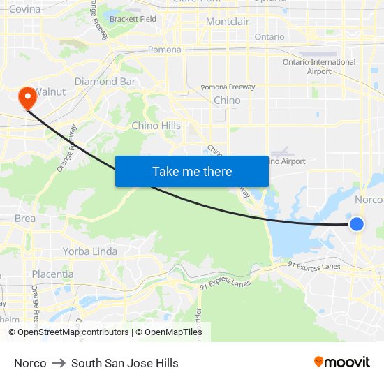 Norco to South San Jose Hills map