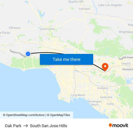 Oak Park to South San Jose Hills map