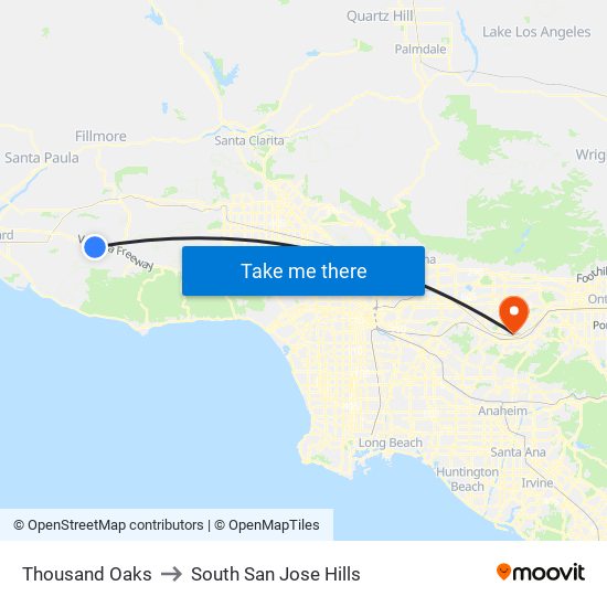 Thousand Oaks to South San Jose Hills map