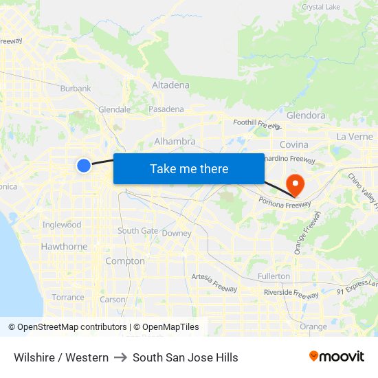 Wilshire / Western to South San Jose Hills map