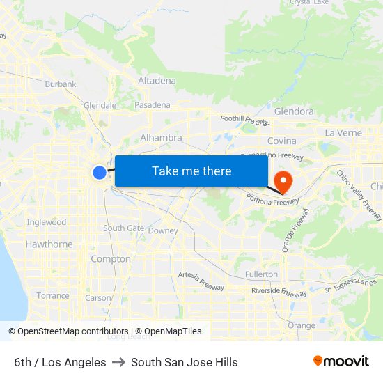 6th / Los Angeles to South San Jose Hills map