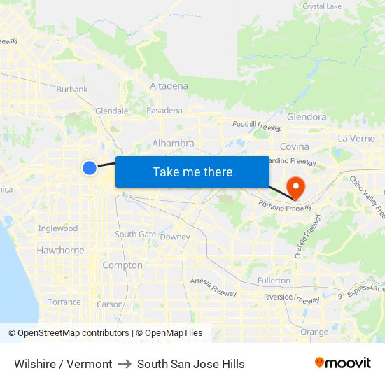 Wilshire / Vermont to South San Jose Hills map