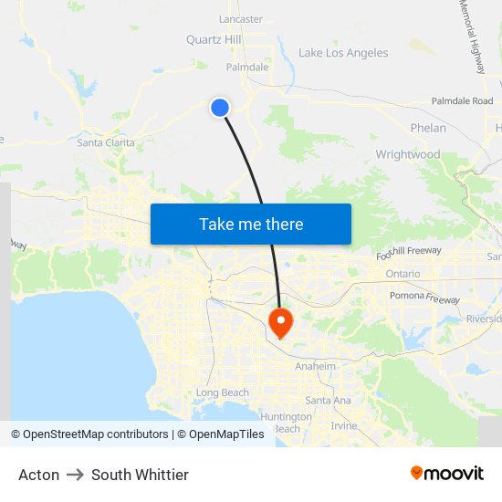 Acton to South Whittier map