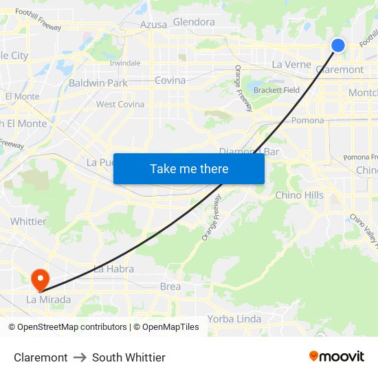 Claremont to South Whittier map