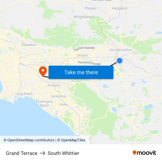 Grand Terrace to South Whittier map