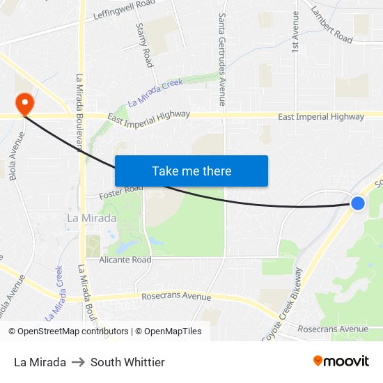 La Mirada to South Whittier map