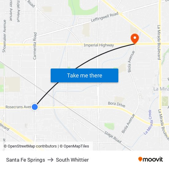 Santa Fe Springs to South Whittier map