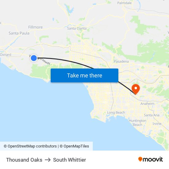 Thousand Oaks to South Whittier map