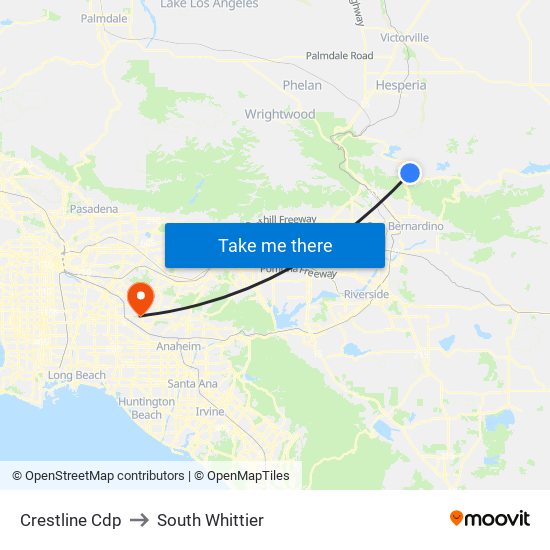 Crestline Cdp to South Whittier map