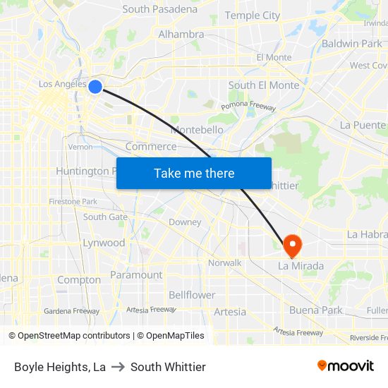 Boyle Heights, La to South Whittier map