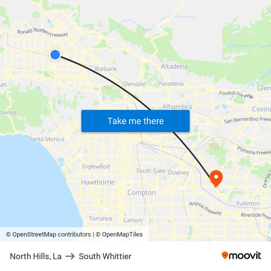 North Hills, La to South Whittier map