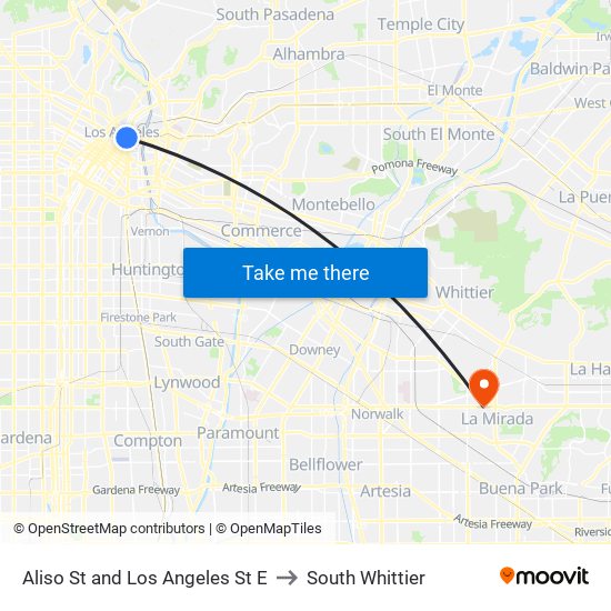Aliso St and Los Angeles St E to South Whittier map
