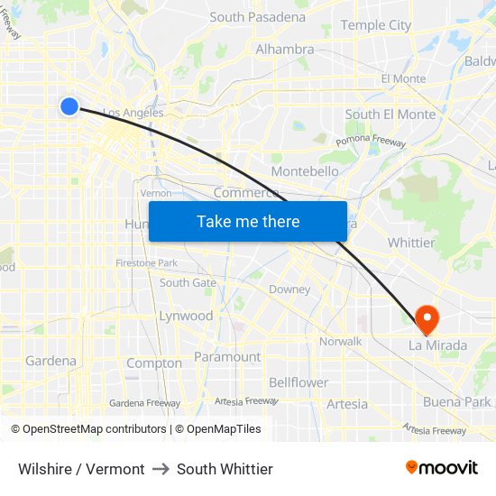 Wilshire / Vermont to South Whittier map