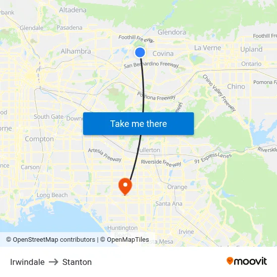 Irwindale to Stanton map