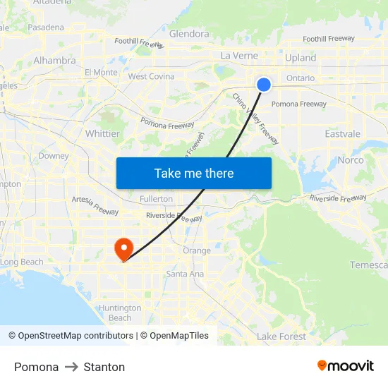 Pomona to Stanton map