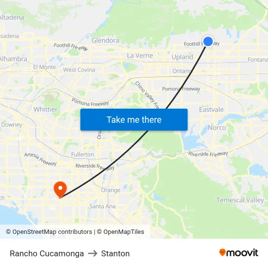 Rancho Cucamonga to Stanton map