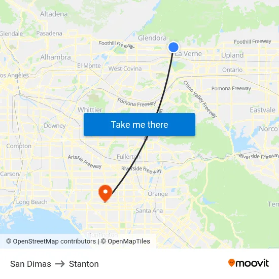 San Dimas to Stanton map