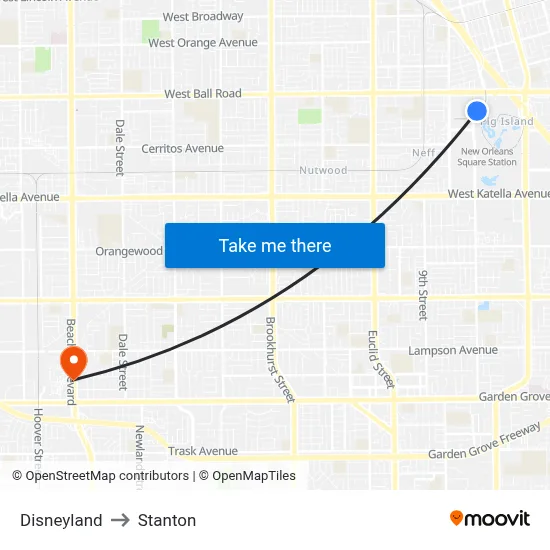 Disneyland to Stanton map