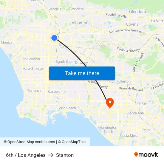 6th / Los Angeles to Stanton map