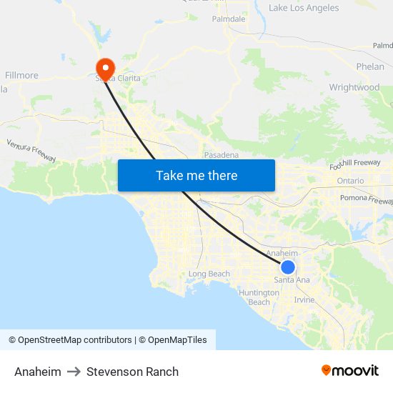 Anaheim to Stevenson Ranch map