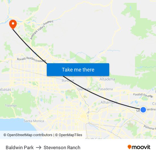 Baldwin Park to Stevenson Ranch map