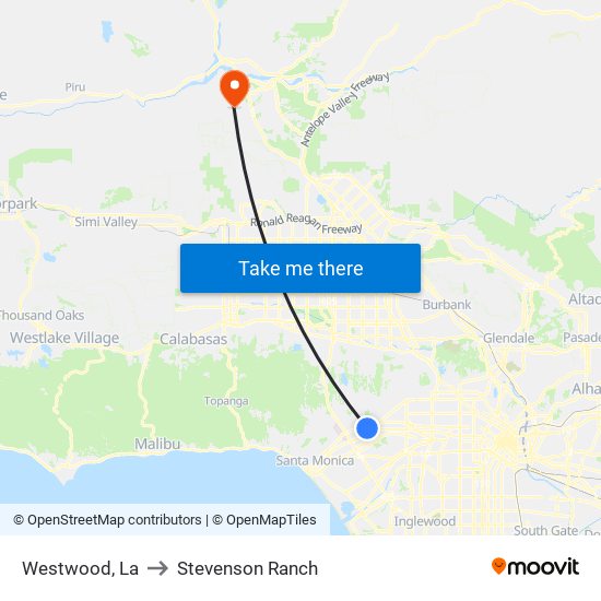 Westwood, La to Stevenson Ranch map