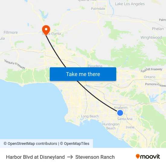 Harbor Blvd at Disneyland to Stevenson Ranch map