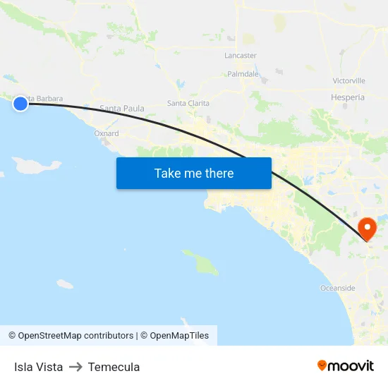 Isla Vista to Temecula map
