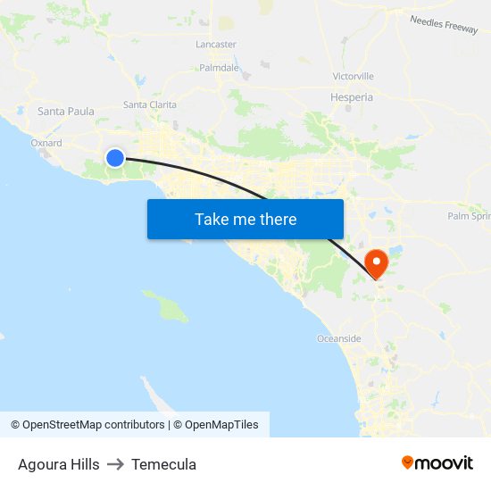 Agoura Hills to Temecula map