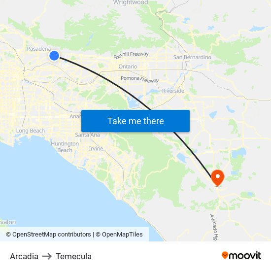 Arcadia to Temecula map