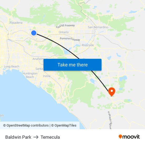 Baldwin Park to Temecula map