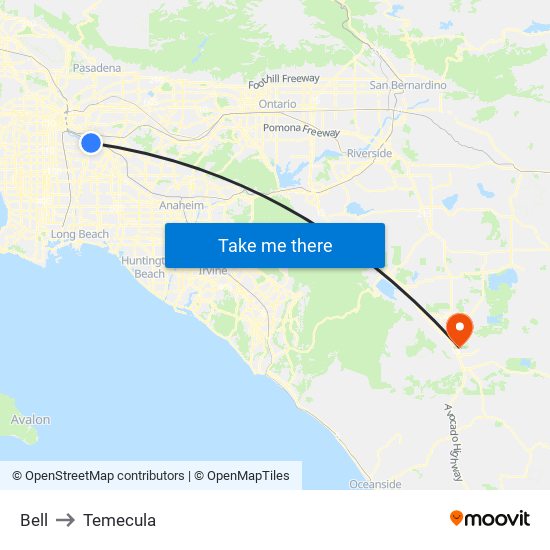 Bell to Temecula map