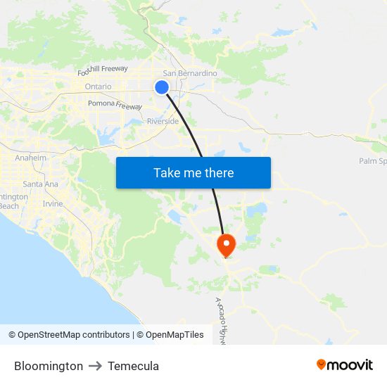 Bloomington to Temecula map