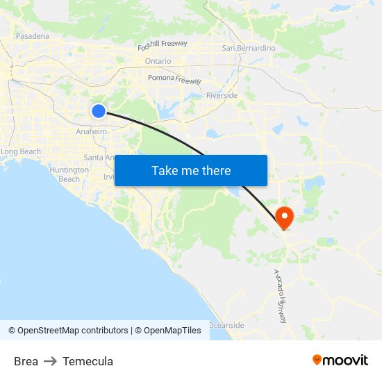 Brea to Temecula map