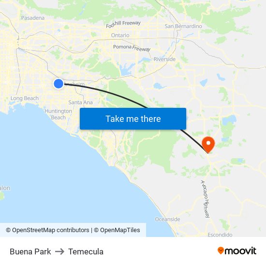 Buena Park to Temecula map