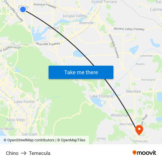 Chino to Temecula map